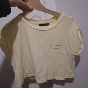 Yellow Crop Top with Graphic Print From Forever 21 Size Small